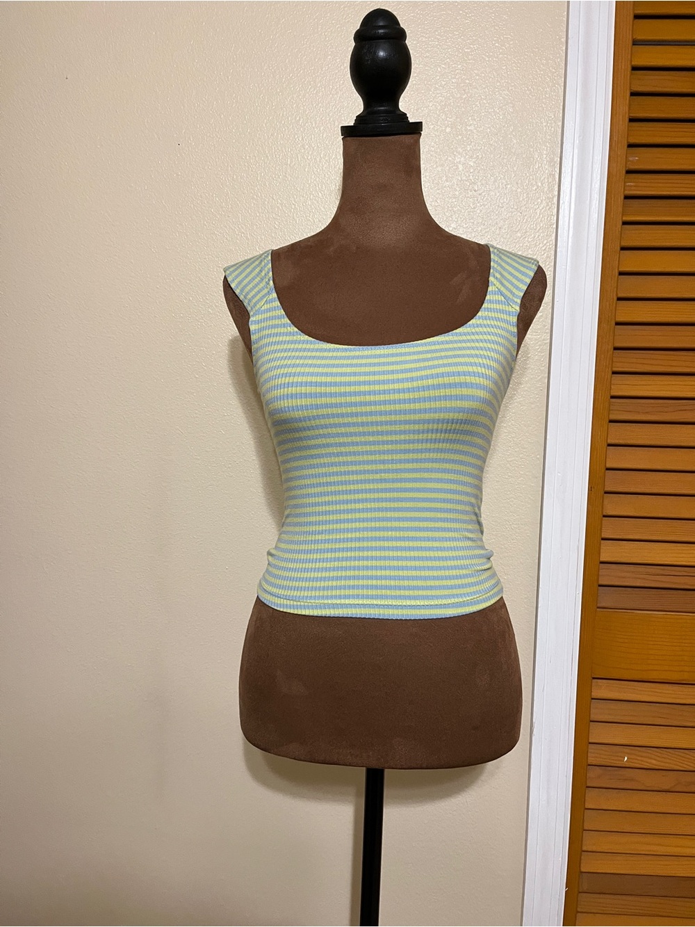 NWT Urban Outfitters BDG Ribbed Cropped Tank Top Stripe Mint Green Light Blue XS